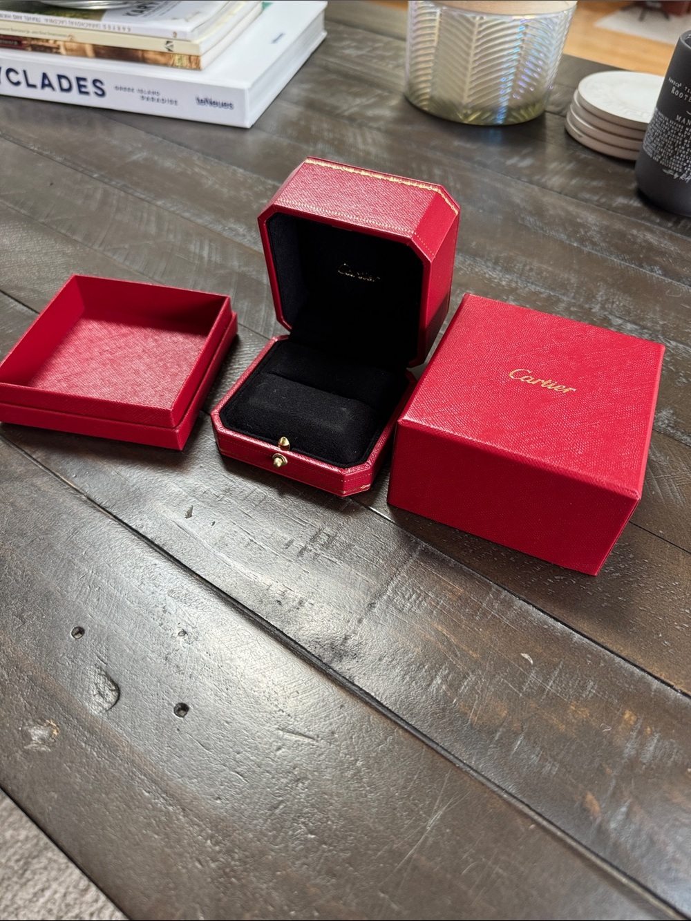 Cartier red and black jewelry ring box set